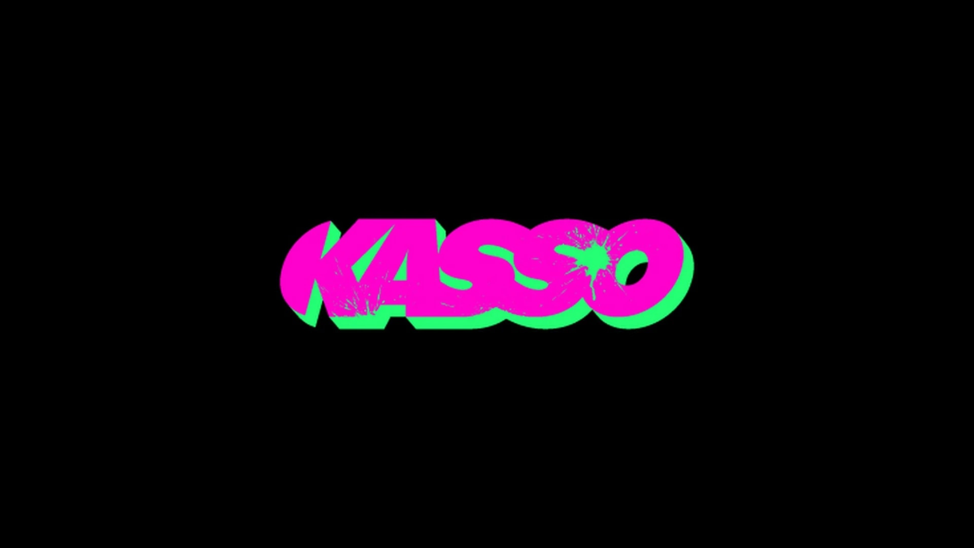 KASSO in pink and green graffiti-style text with a splash effect on a black background.