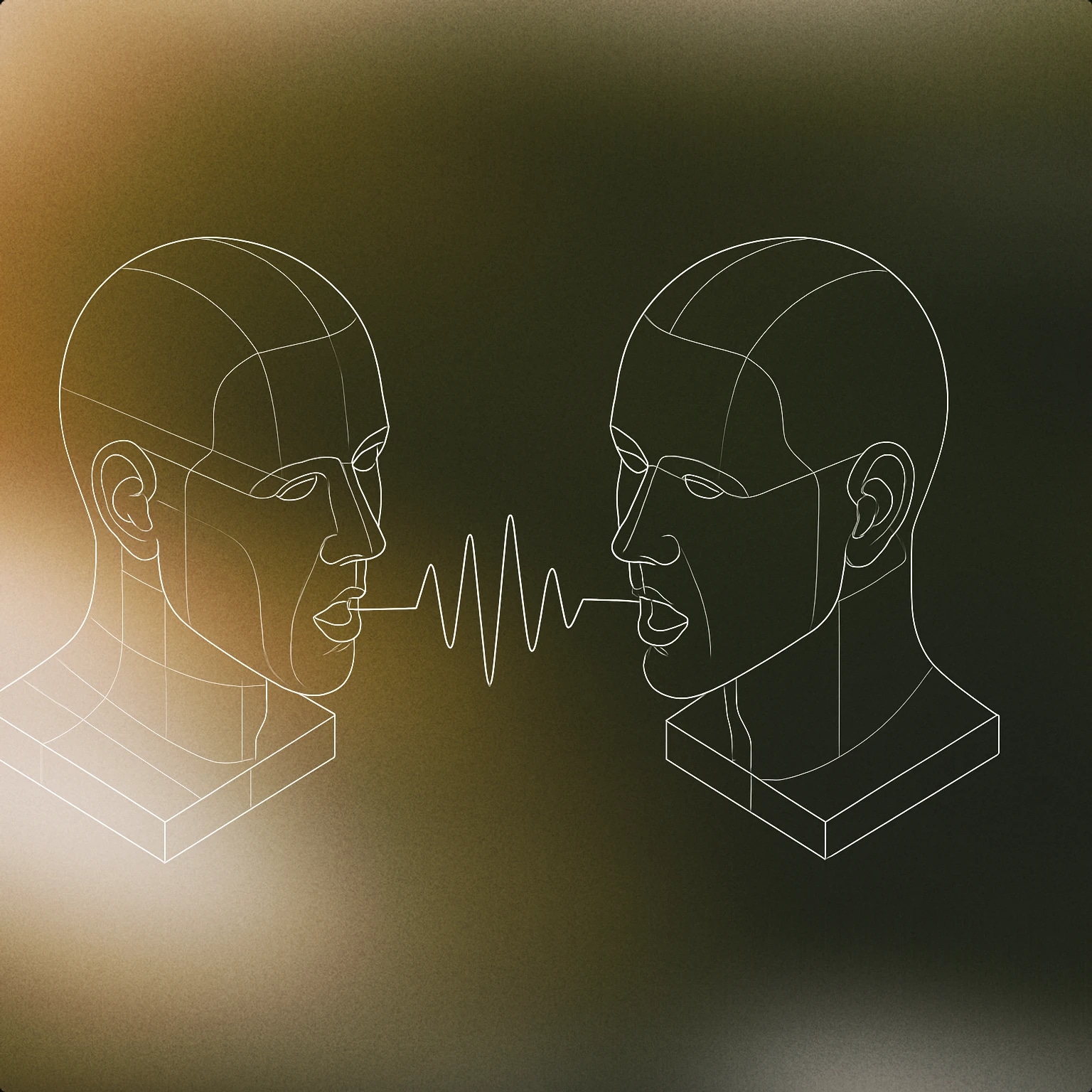 Cover of two stylized human heads facing each other with a single, simple soundwave connecting their mouths for Communication sound effects