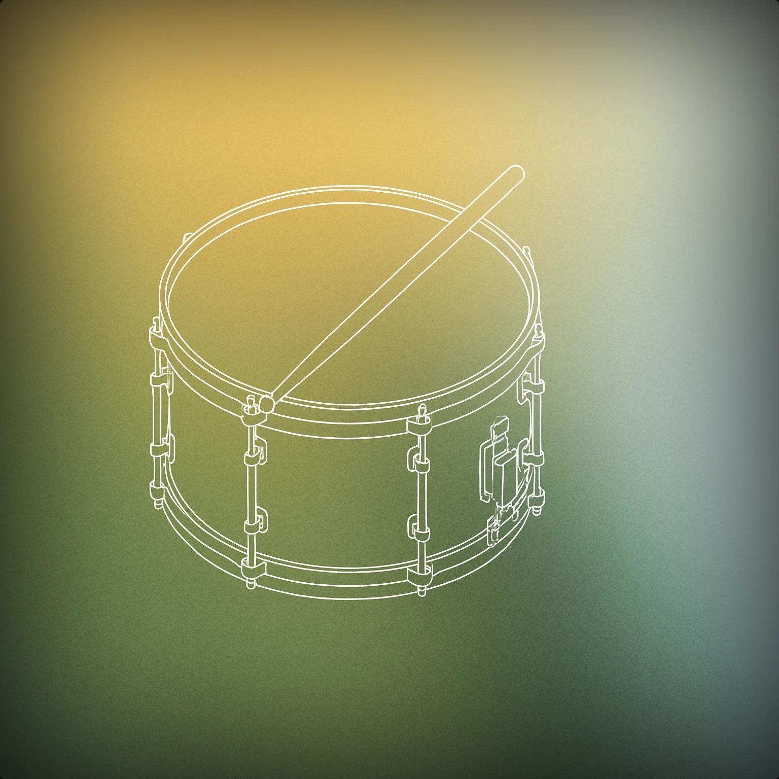 Cover of snare drum with a single drumstick resting diagonally across its surface for Percussion sound effects