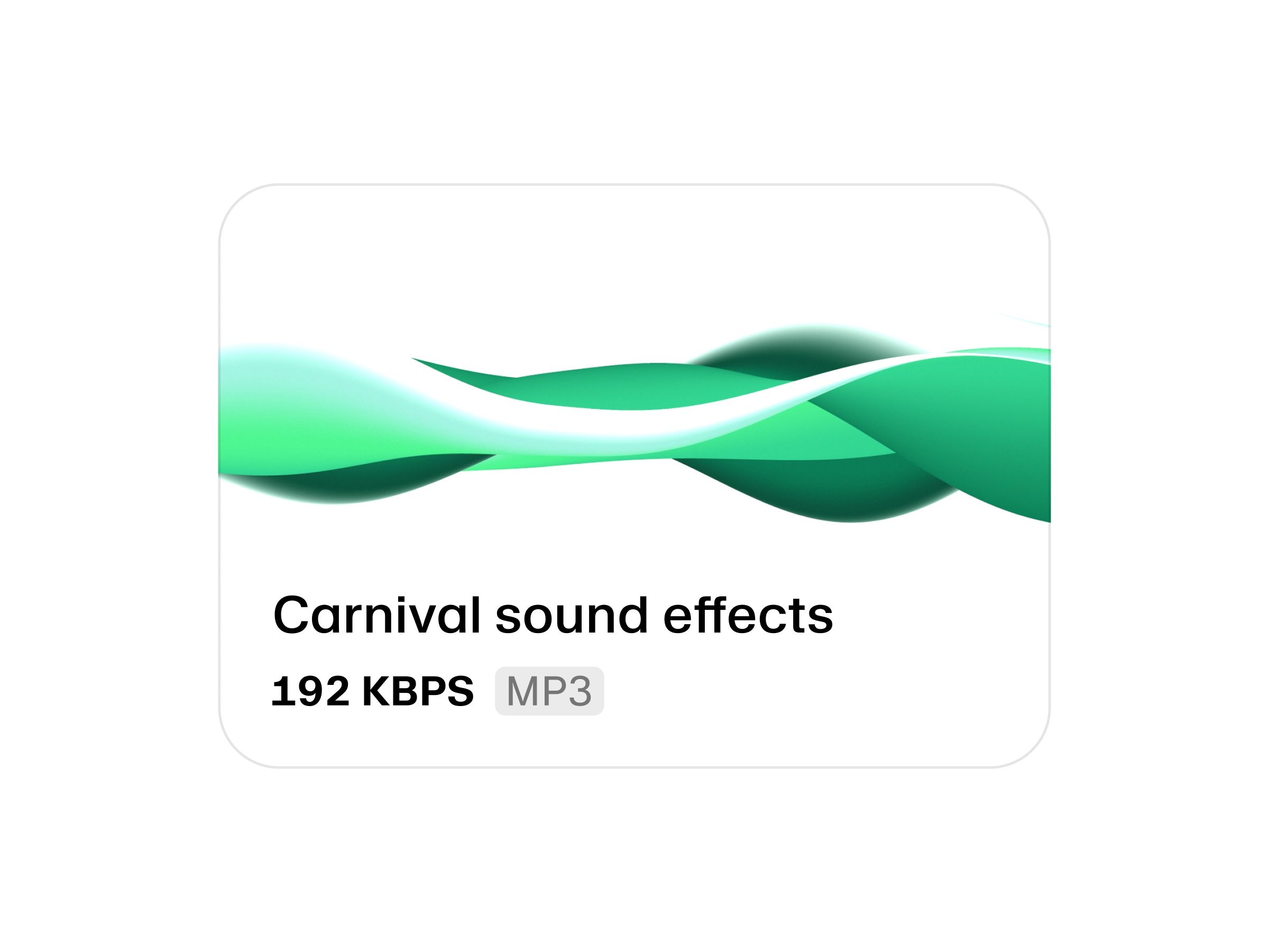 Album cover with green and white abstract wave design, titled "Carnival sound effects," with a file size of 192 KBPS MP3.