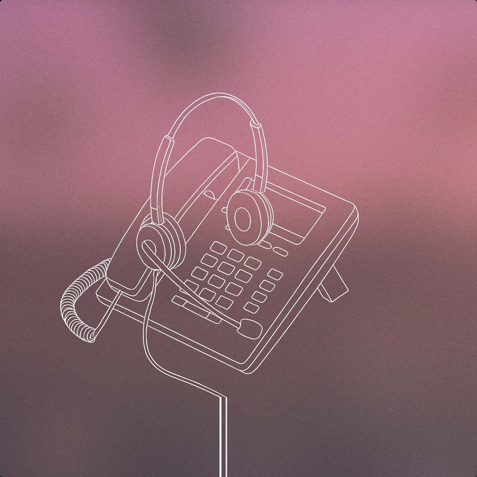 Cover of headset with attached microphone resting on a desk phone for Customer support voice library