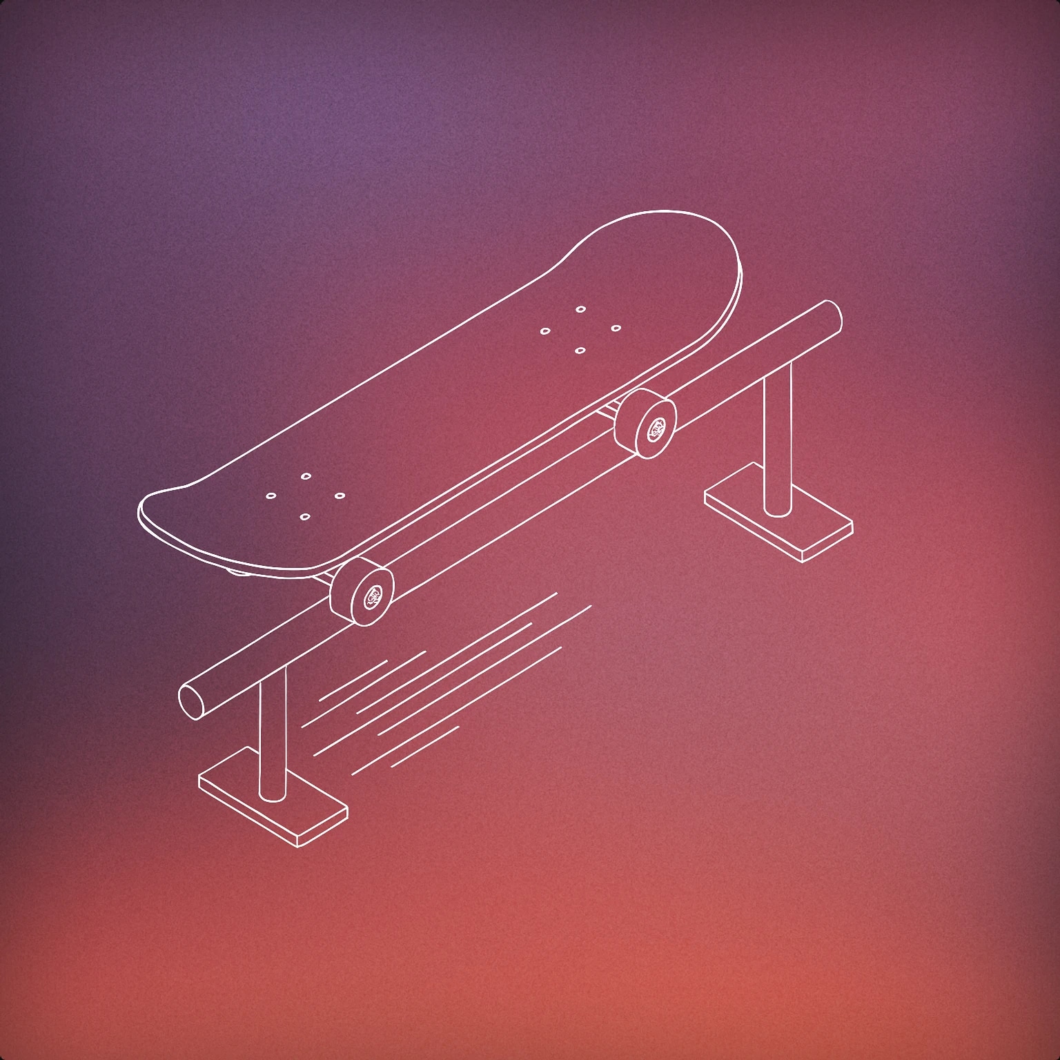 Cover of A skateboard grinding along a straight rail, with stylized motion lines beneath the board to suggest movement and sound for Skateboard Rail Grind sound effects